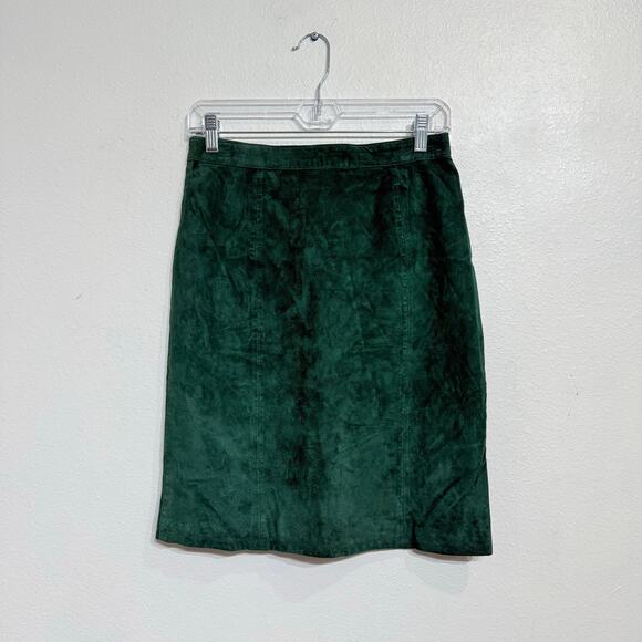 Class 955 Green Suede Leather Mini Skirt Sz 10 - Picture 1 of 10